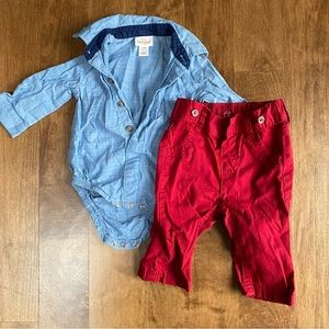 Cute Cat & Jack outfit with blue onesie and red pants by Cat & Jack size 0 - 3 m